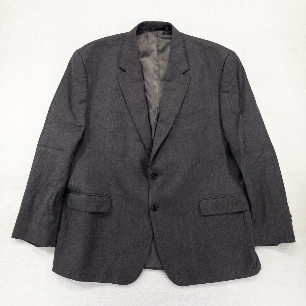 Chaps Mens Suit Jacket 48R Gray Wool Blazer Two Button Formal Career